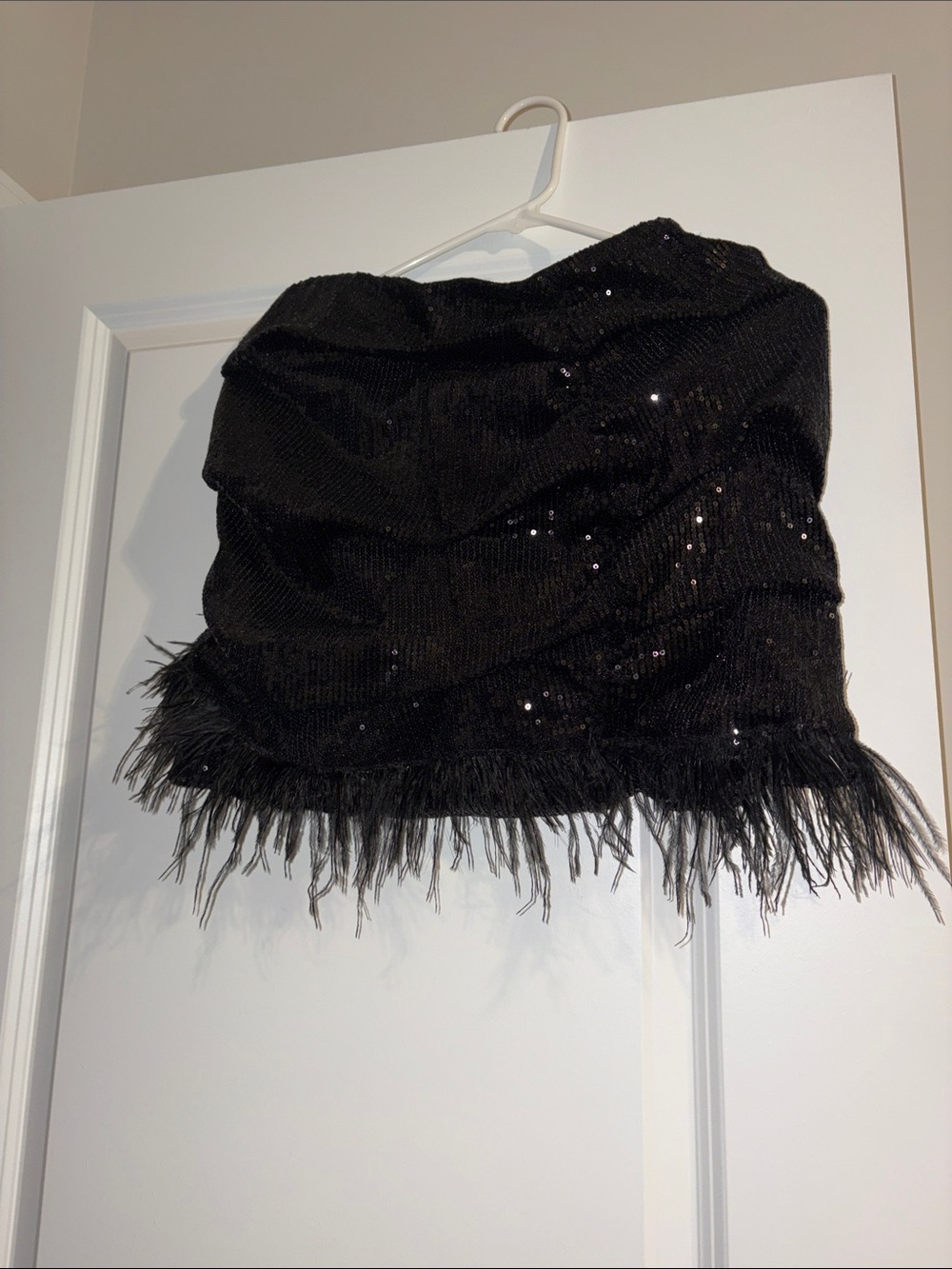 Black Sequin Feather Trim mini skirt